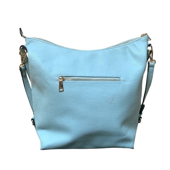 Convertible Oversized Vegan Leather Light Blue Hobo Bag - Picture 2 of 13
